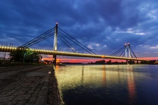 Bridge across river Sava at night with artificial lightning, Belgrade Serbia