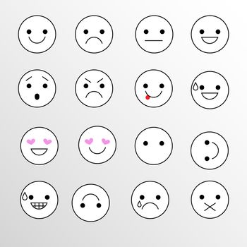 Set emoticons icons for applications and chat. Emoticons with different emotions isolated on white background. Large collection of smiles.