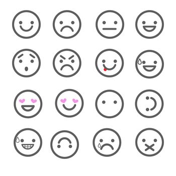 Set emoticons icons for applications and chat. Emoticons with different emotions isolated on white background. Large collection of smiles.