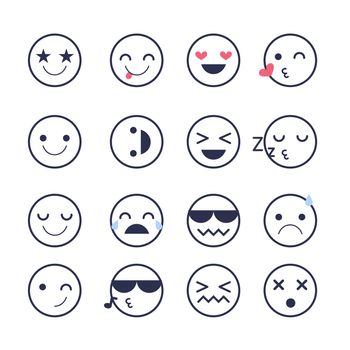 Set emoticons icons for applications and chat. Emoticons with different emotions isolated on white background. Large collection of smiles.