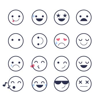 Set emoticons icons for applications and chat. Emoticons with different emotions isolated on white background. Large collection of smiles.