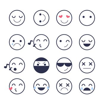 Set emoticons icons for applications and chat. Emoticons with different emotions isolated on white background. Large collection of smiles.