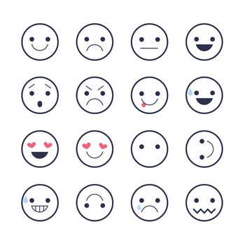 Set emoticons icons for applications and chat. Emoticons with different emotions isolated on white background. Large collection of smiles.