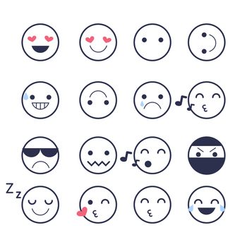 Set emoticons icons for applications and chat. Emoticons with different emotions isolated on white background. Large collection of smiles.