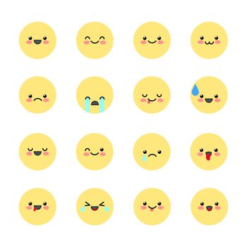 Set emoticons icons for applications and chat. Emoticons with different emotions isolated on white background. Large collection of smiles. Kawaii style.