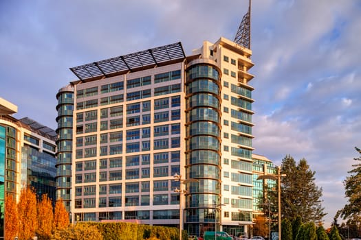 Modern building exterior with glass and metallic facade