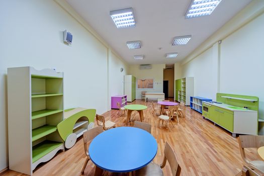 A preschool with little furniture for small children between the ages of three and five