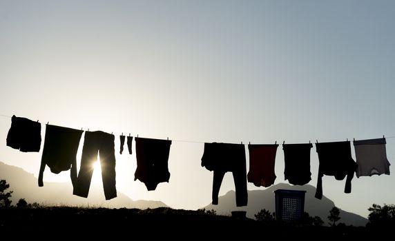 Washed clothes and clothes hanged