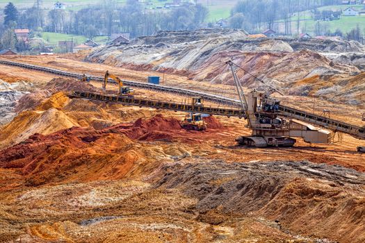 open mining pit with heavy machinery