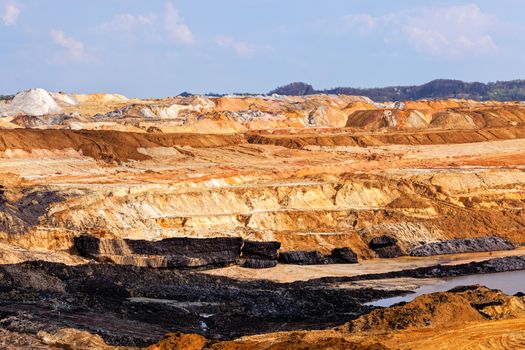 open coal mining pit with heavy machinery