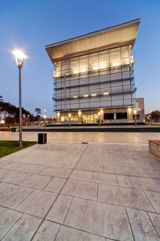 Modern building exterior with glass and metallic facade