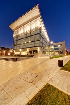 Modern building exterior with glass and metallic facade