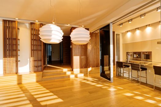 Interior of modern apartment with empty living room