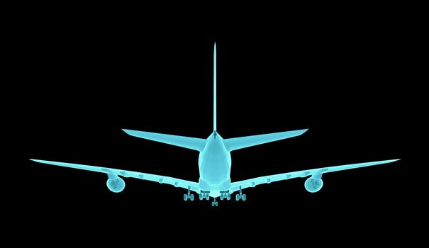 Airplane. Xray image isolated on black. 3d illustration