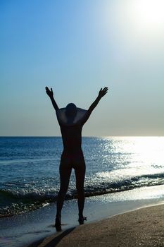 Woman in bikini walking on the beach