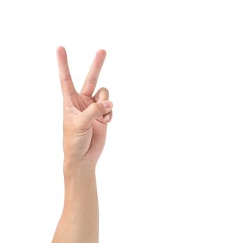 Man hand V sign symbol isolated on white background