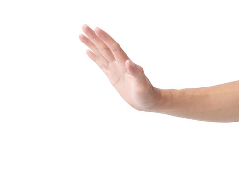 Hand stop gesture on white background