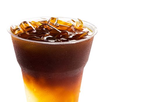 Closeup ice of americano on white background