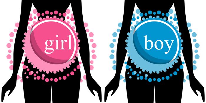 Set of two silhouettes of pregnant women. Boy and girl. 