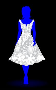 Silhouette of a girl snow queen in a dress made from snowflakes