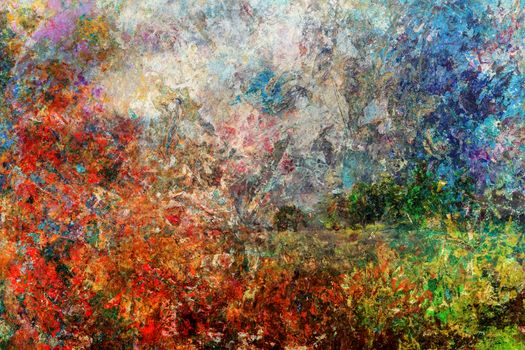 The artist's palette cleared of oil paints, creates the impression of an abstract picture.