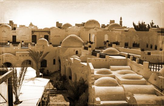 retro photo, on which image of old white structure in Egypt
