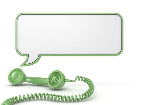 Green telephone handset and speech bubble 3D render illustration isolated on white background