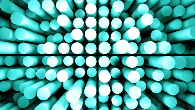 Abstract cylinders and their reflections. 3d rendering