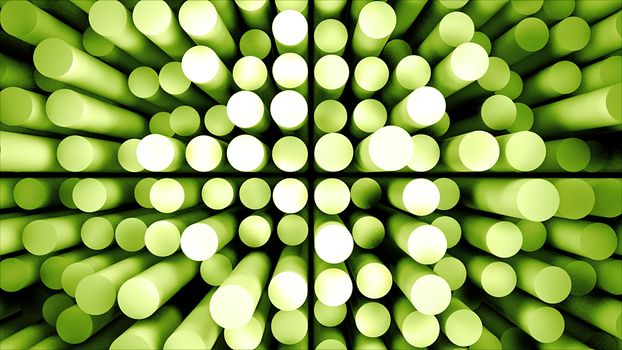 Abstract cylinders and their reflections. 3d rendering