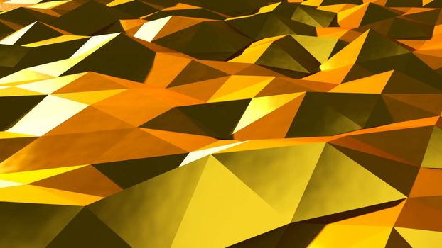 Abstract gold triangular crystalline background animation. 3d rendering