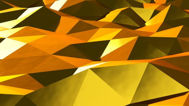 Abstract gold triangular crystalline background animation. 3d rendering