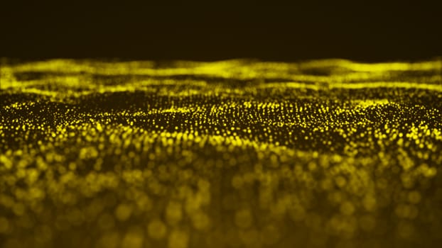 Luxurious gold sparkling particles wave background. 3d rendering