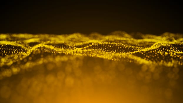 Luxurious gold sparkling particles wave background. 3d rendering