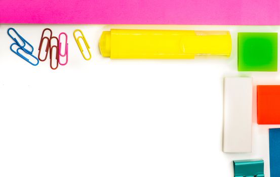 back to school. various stationary on white background