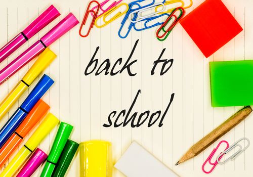 back to school concept. various stationary on white background