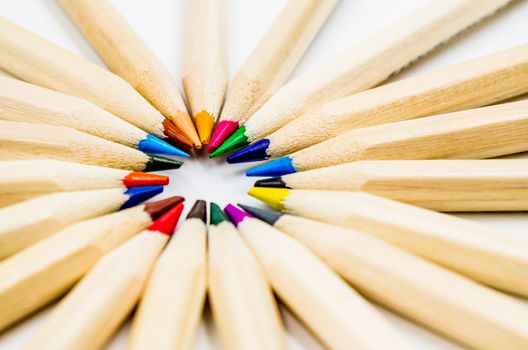 Colorful pencils on the white background