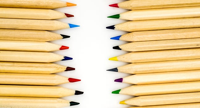 Colorful pencils on the white background