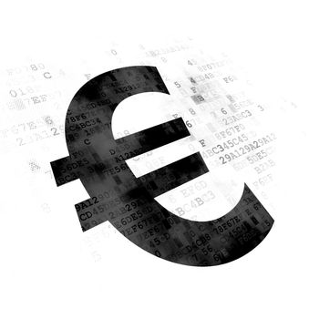 Currency concept: Pixelated black Euro icon on Digital background