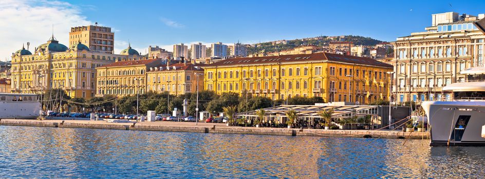 City of Rijeka waterfront boats and architecture panoramic view, Kvarner bay, Croatia