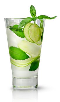 Mojito with ice in glass isolated on white background