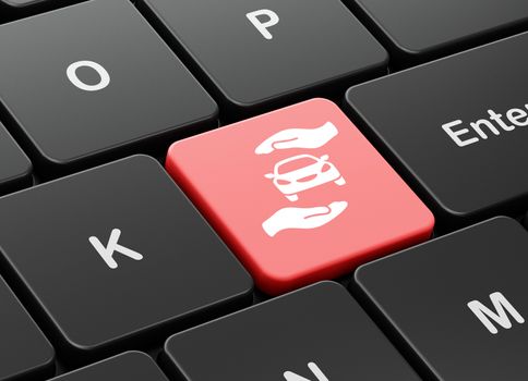 Insurance concept: computer keyboard with Car And Palm icon on enter button background, 3D rendering