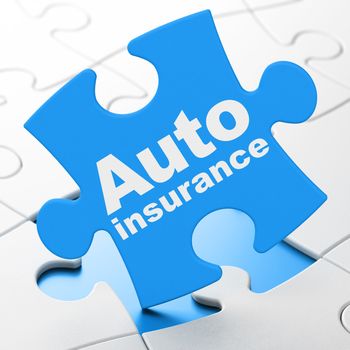 Insurance concept: Auto Insurance on Blue puzzle pieces background, 3D rendering