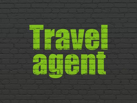 Vacation concept: Painted green text Travel Agent on Black Brick wall background