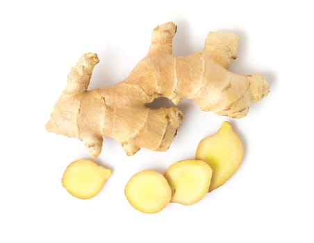 Fresh ginger on white background,raw material for cooking