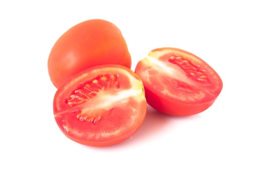 Fresh tomatoe slices on white background, selective focus