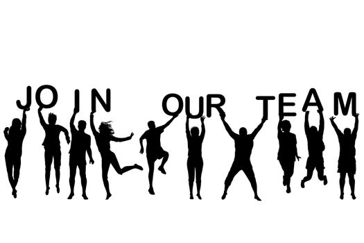 People silhouettes holding letters with words JOIN OUR TEAM