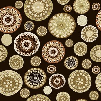 Seamless pattern with doodle flowers on brown background