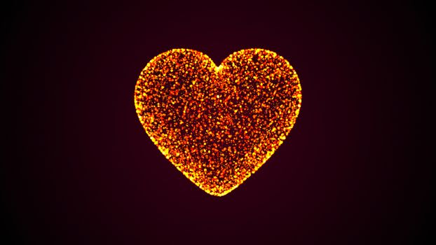 Abstract background of a heart made up of particles. Digital backdrop. 3D rendering