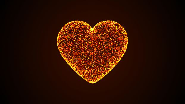Abstract background of a heart made up of particles. Digital backdrop. 3D rendering