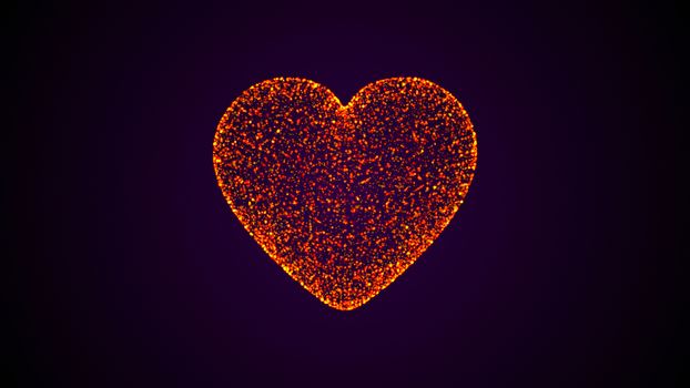 Abstract background of a heart made up of particles. Digital backdrop. 3D rendering